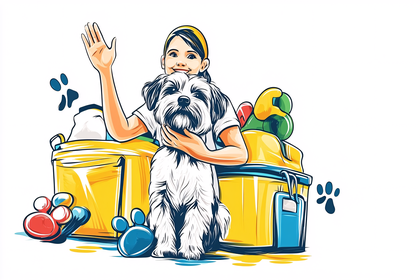 Girl with Dog and Grooming Kit