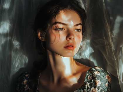 Girl with Floral Dress in Dramatic Light