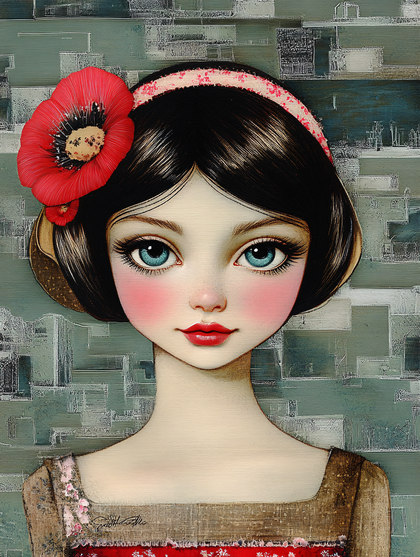 Girl with Red Poppy Flower