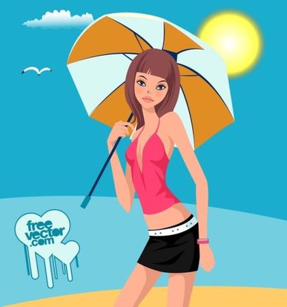 Girl With Umbrella Free Vector