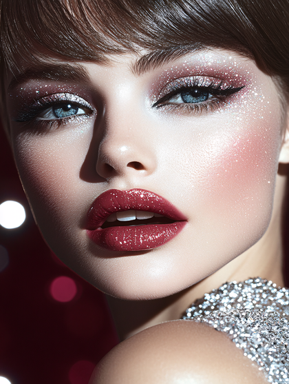 Glamorous Close-Up Of Woman With Glitter Makeup