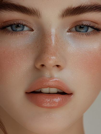 Glamorous Close-Up Portrait with Glitter Makeup