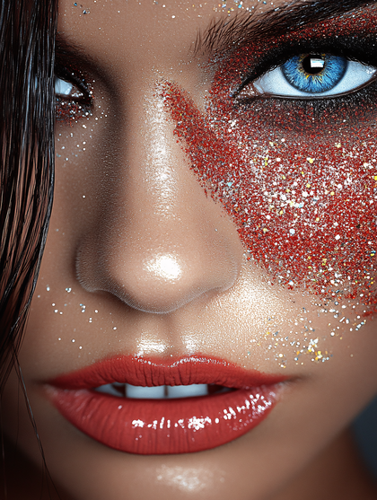 Glamorous Red Glitter Makeup