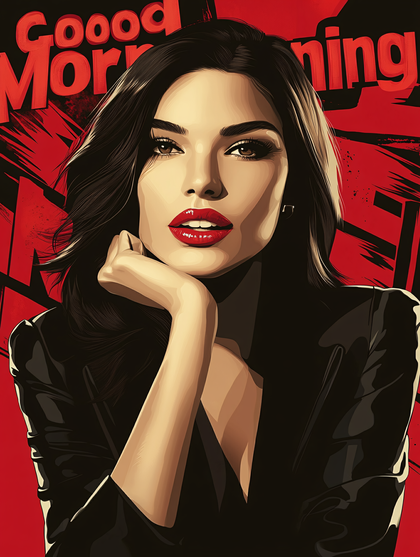Glamorous Woman In Black Blazer With Red Background