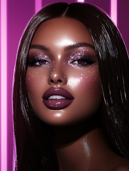 Glamorous Woman with Glitter Makeup