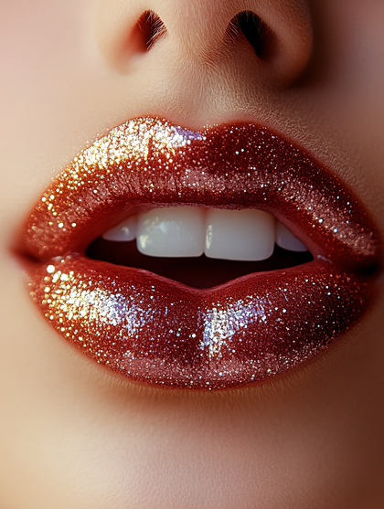 Glitter Red Lips Makeup