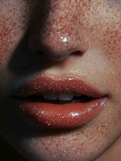 Glittering Freckled Face Close Up