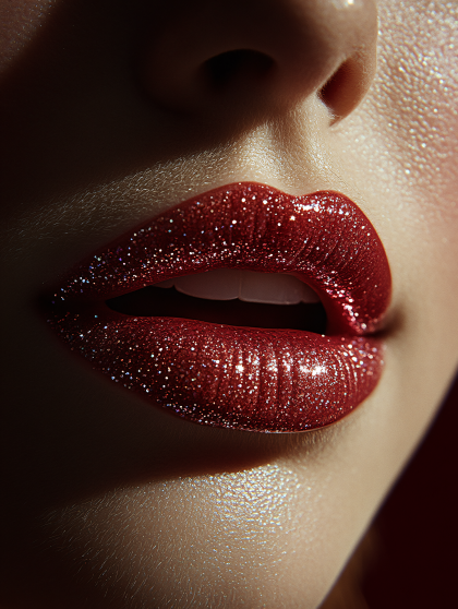 Glittery Red Lips Makeup
