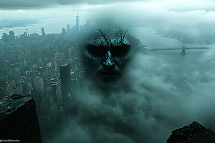 Gloomy Cityscape with Spectral Face