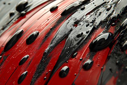 Glossy Black Paint Streaks On Red Textured Surface