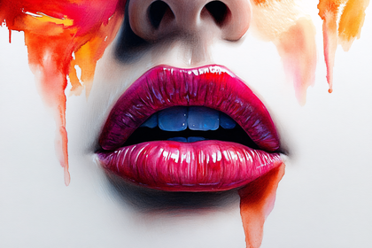 Glossy Magenta Lips with Watercolor Drips