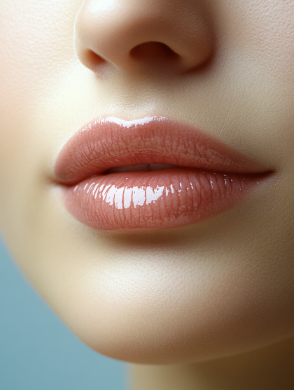 Glossy Pink Lips Close Up