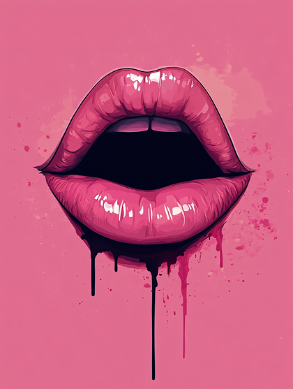 Glossy Pink Lips Dripping Paint