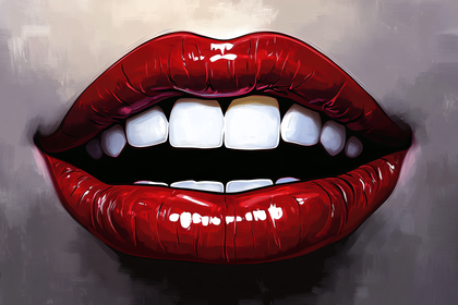 Glossy Red Lips with White Teeth
