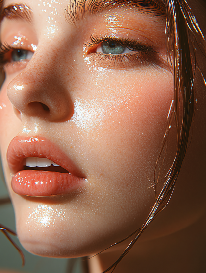 Glossy Skin Makeup Close Up