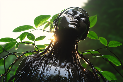 Glossy Statue Amidst Greenery