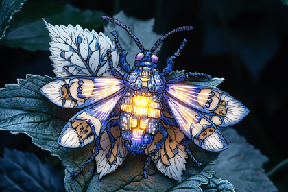 Glowing Blue Insect on Leaf