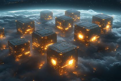 Glowing Cubes Above Clouds