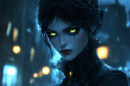 Glowing Eyed Woman in the Rain