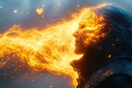 Glowing Figure with Hearts