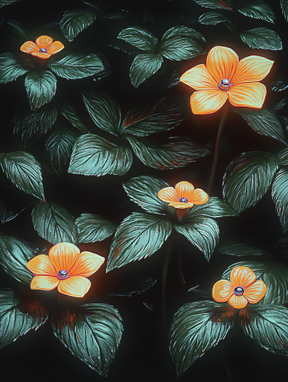 Glowing Flowers In Dark Foliage