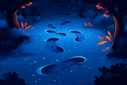 Glowing Footprints In Dark Forest