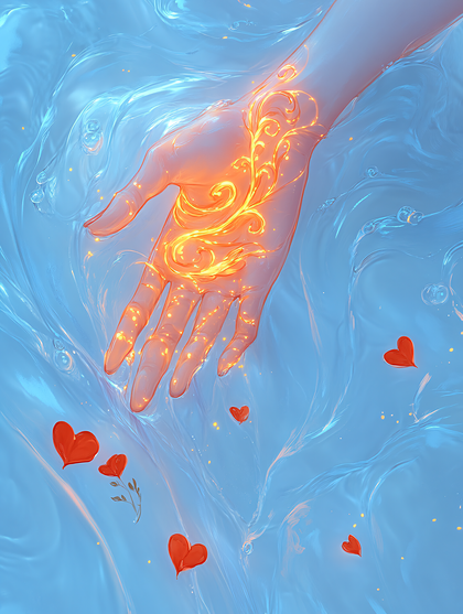 Glowing Hand In Water