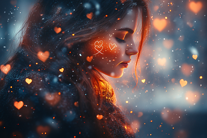Glowing Hearts and Woman