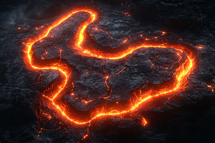 Glowing Lava Stream on Cracked Earth
