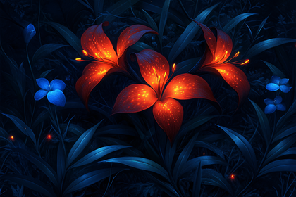 Glowing Lilies in Dark Foliage
