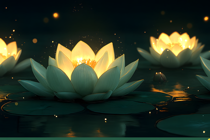 Glowing Lotus Flowers at Night