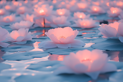 Glowing Lotus Flowers On Water
