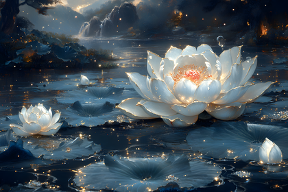 Glowing Lotus Pond at Dusk