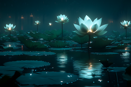 Glowing Lotus Pond Night