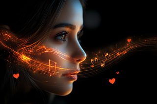 Glowing Music Notes Around Woman