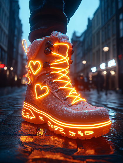 Glowing Orange Neon Heart Boots
