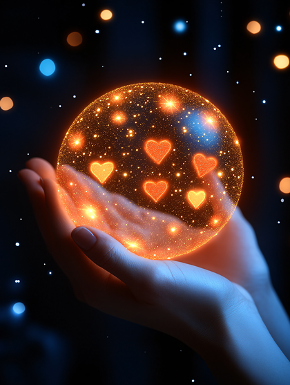 Glowing Orb Of Hearts In Hands