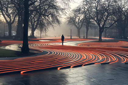 Glowing Rings in Misty Park