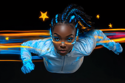 Glowing Superwoman in Motion