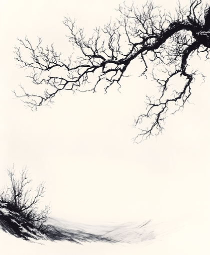 Gnarled Tree Branches and Grassy Knoll