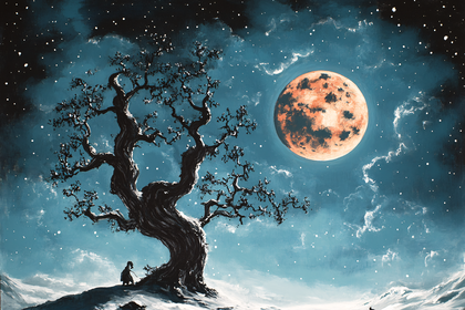 Gnarled Tree Under Moonlight