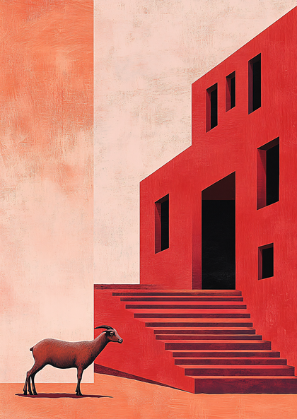 Goat And Red Building
