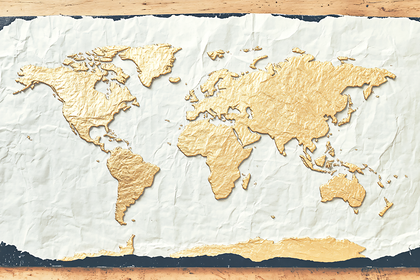 Gold World Map on Paper