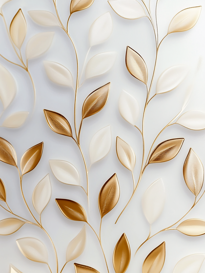 Golden and Cream Leaves on White Background