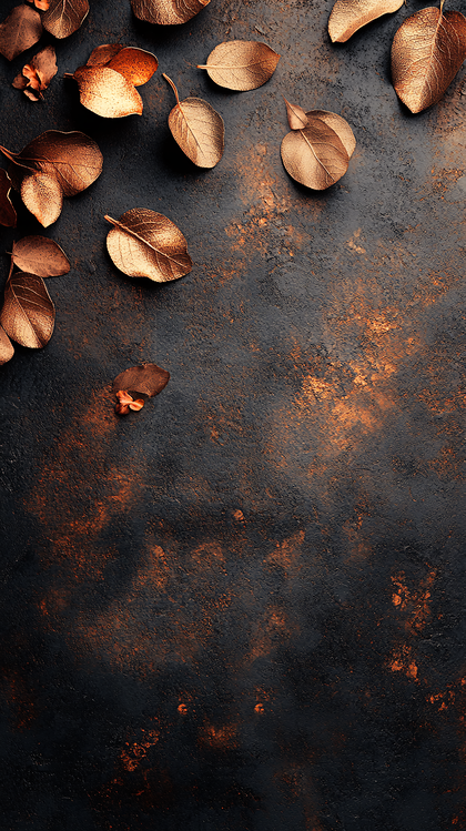 Golden Autumn Leaves On Dark Background