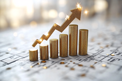 Golden Bar Chart Upward Arrow