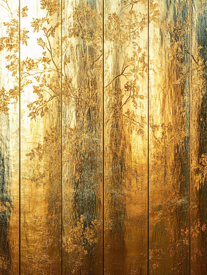 Golden Branches On Wood Panel