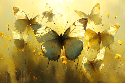 Golden Butterflies in a Sunny Meadow