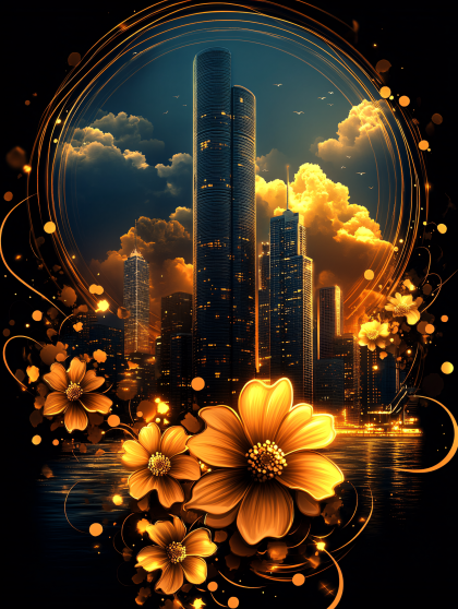 Golden Cityscape Bloom