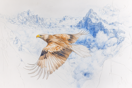 Golden Eagle Soaring Above Mountains